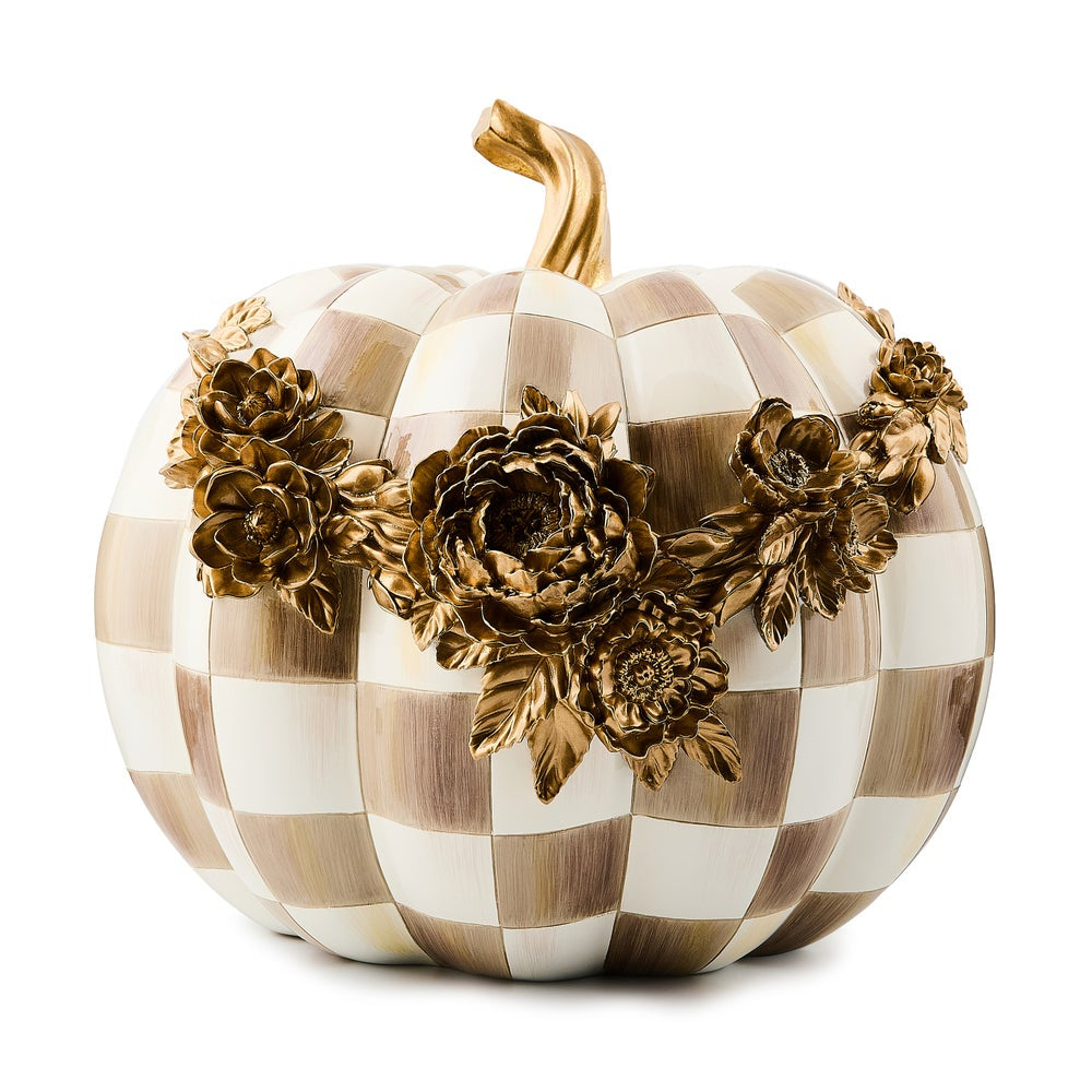 MacKenzie-Childs Mocha Check Floral Garland Pumpkin