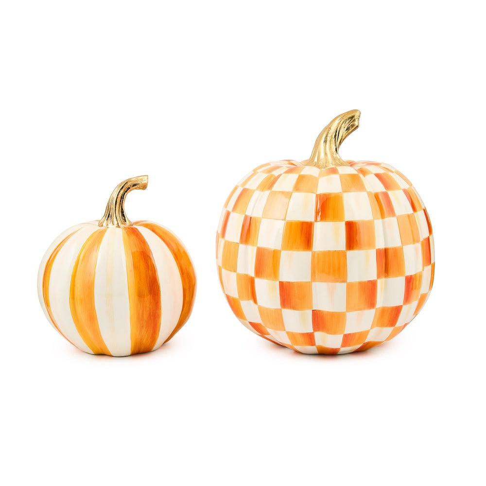 MacKenzie-Childs Classic Stripe Small & Check Medium Pumpkin Set