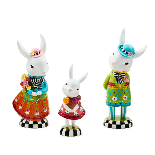 MacKenzie-Childs Calico Bunny Figures-Set of 3