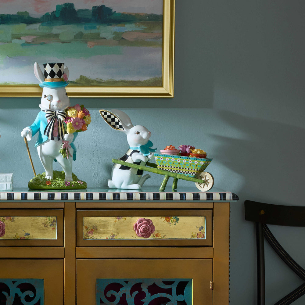 MacKenzie-Childs Calico Bunny with Wheelbarrow