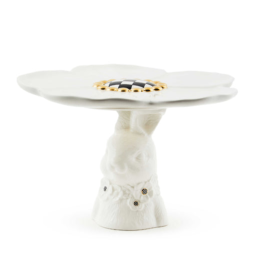 MacKenzie-Childs White Rabbit Ceramic Pedestal Platter