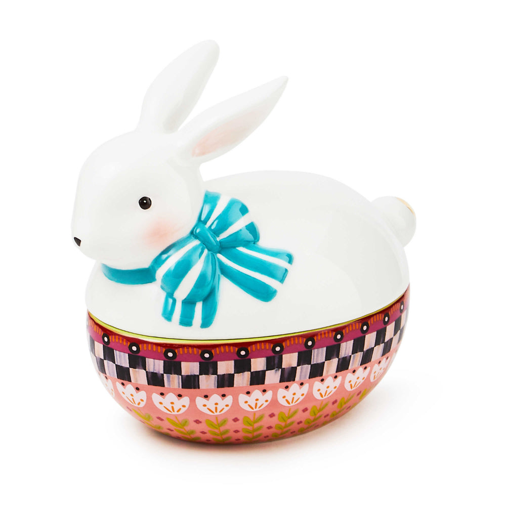 MacKenzie-Childs Calico Oval Lidded Bunny Dish