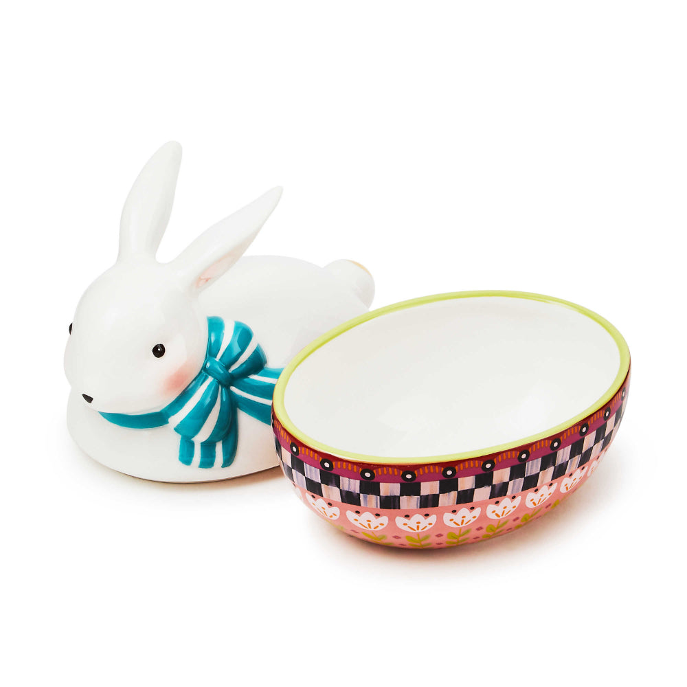 MacKenzie-Childs Calico Oval Lidded Bunny Dish