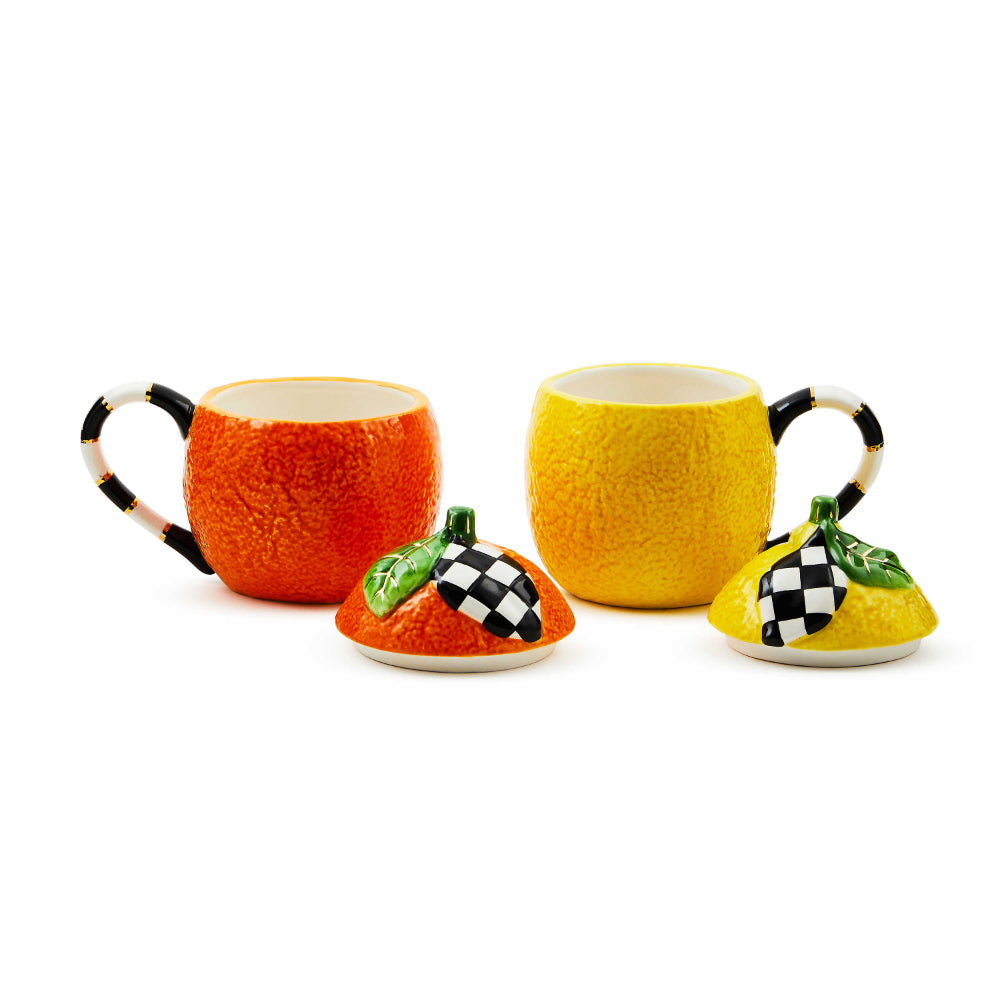 MacKenzie-Childs Tutti Frutti Lidded Mugs- Set of 2