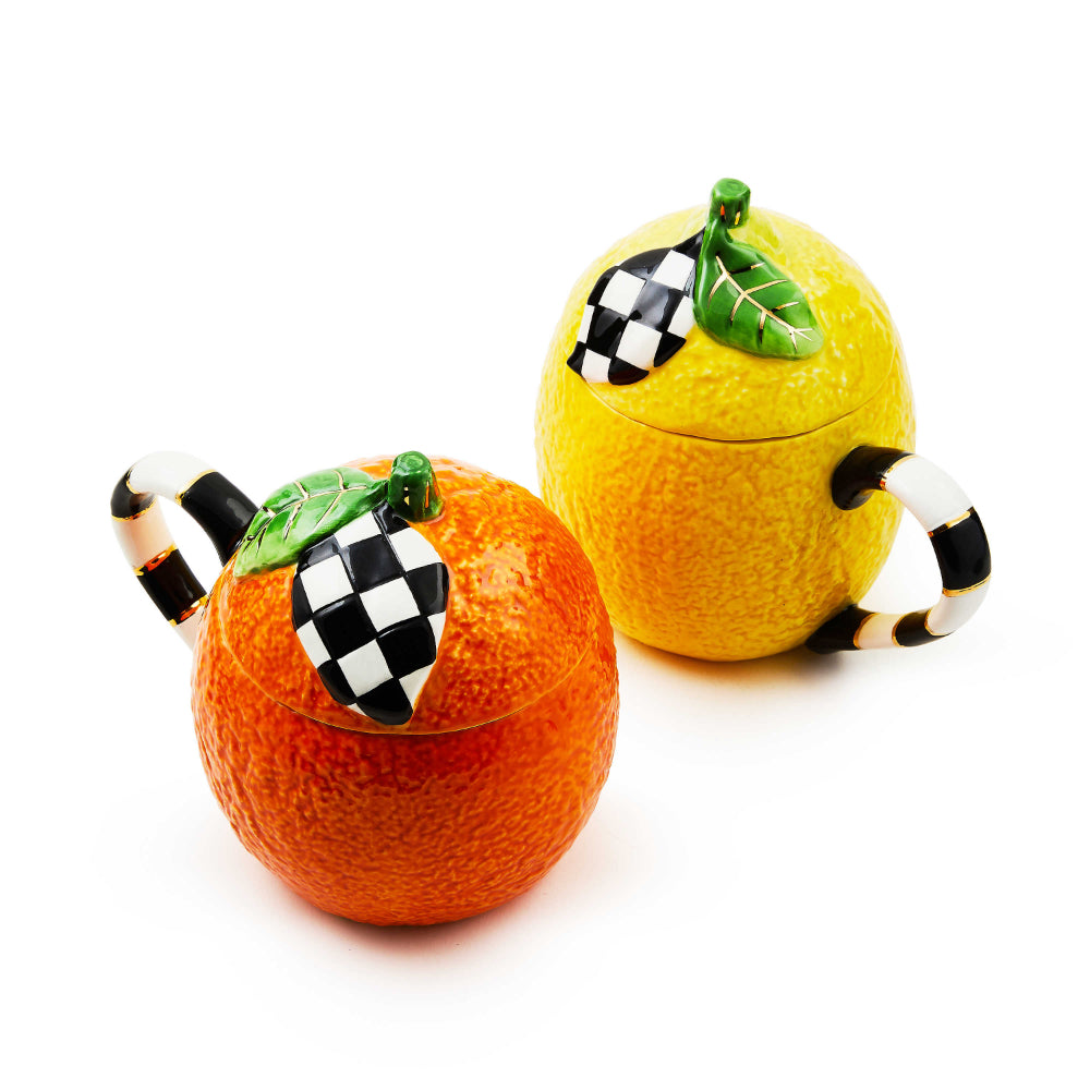 MacKenzie-Childs Tutti Frutti Lidded Mugs- Set of 2