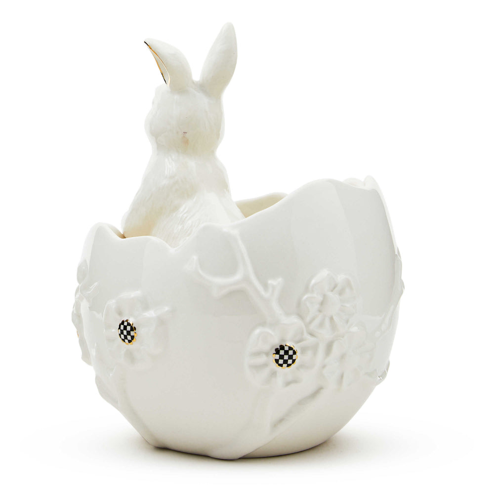 MacKenzie-Childs White Rabbit Ceramic Cracked Egg Bunny Bowl