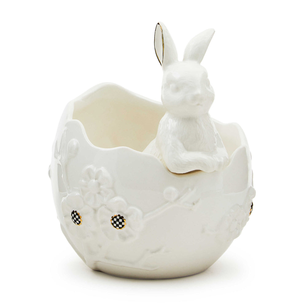 MacKenzie-Childs White Rabbit Ceramic Cracked Egg Bunny Bowl