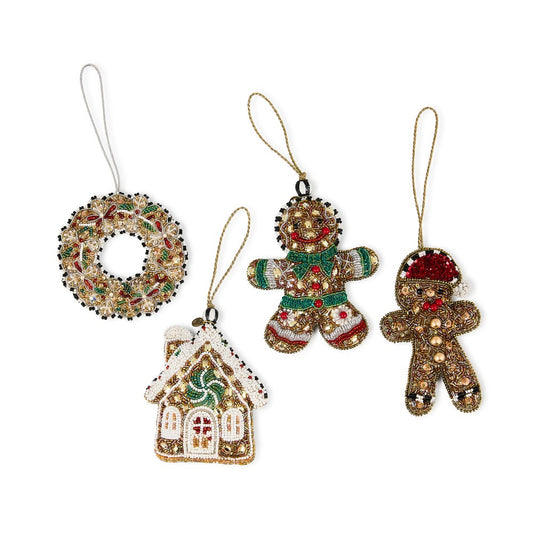 MacKenzie-Childs Gingerbread Beaded Ornaments - Set of 4