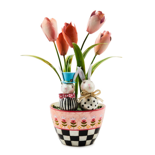 MacKenzie-Childs Calico Potted Tulip With Bunnies