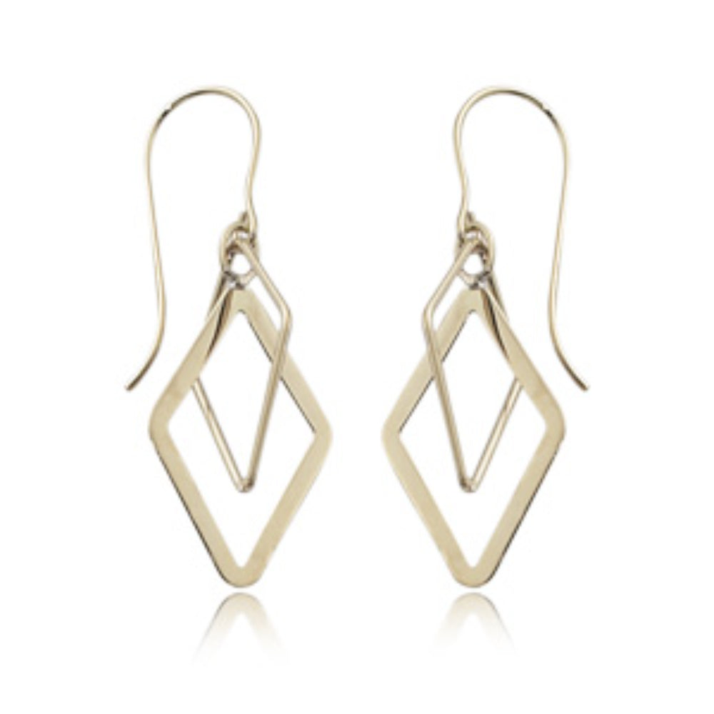 14k Gold Diamond Shape Drop Earrings