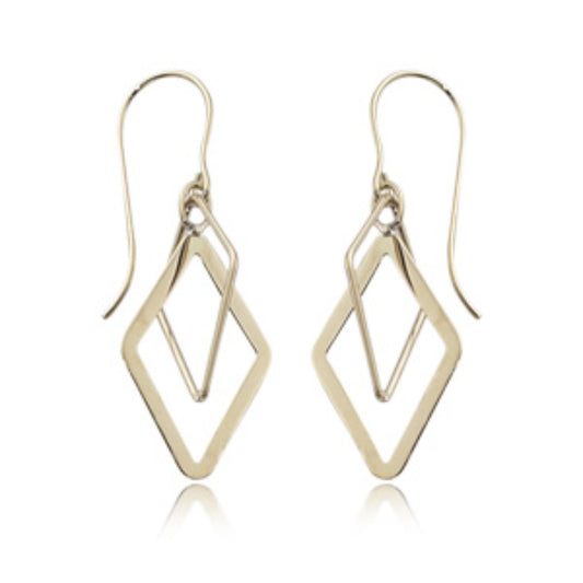 14k Gold Diamond Shape Drop Earrings