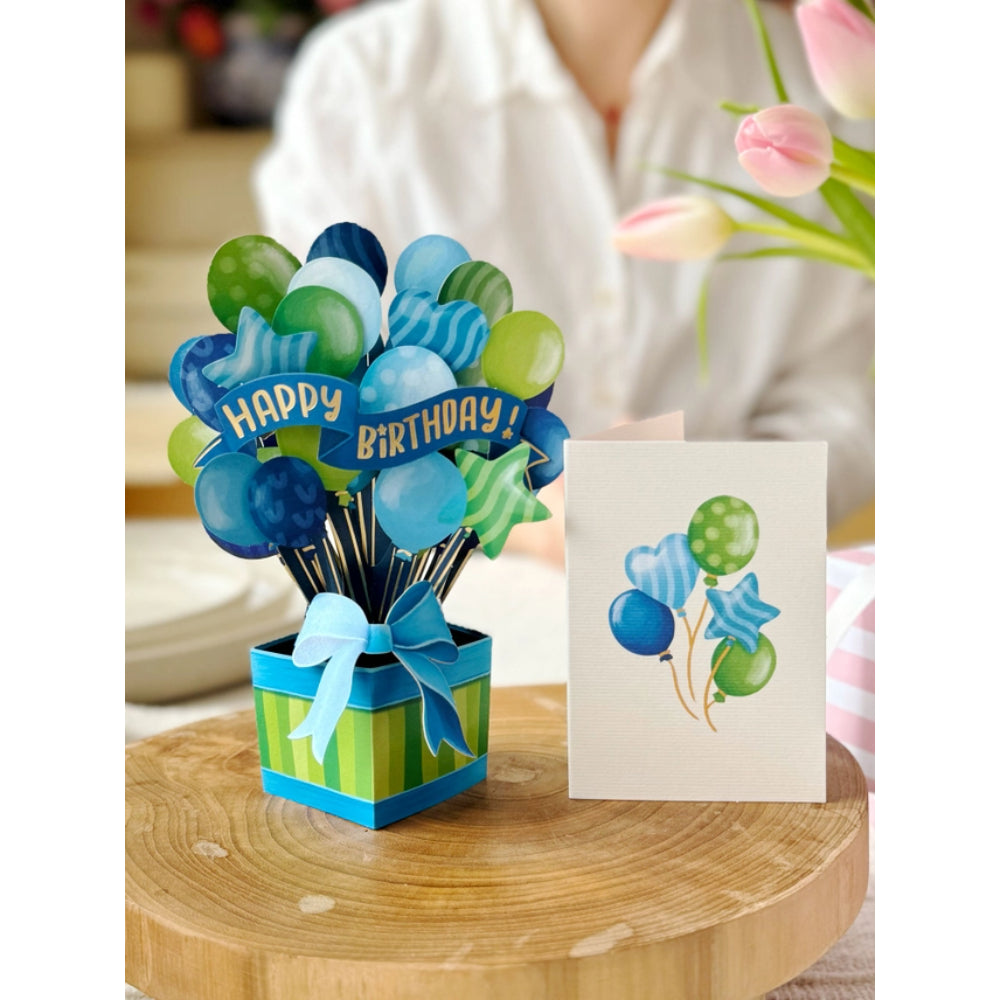 Mini Blue Birthday Balloons Pop-Up Greeting Cards