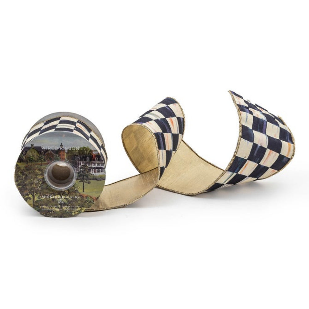 Checkered ribbon with a scenic label on a white background