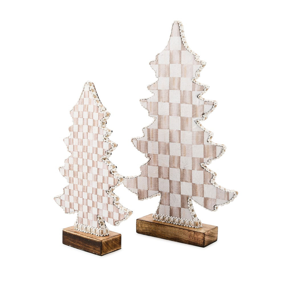 MacKenzie-Childs Mocha Check Wood Trees - Set of 2