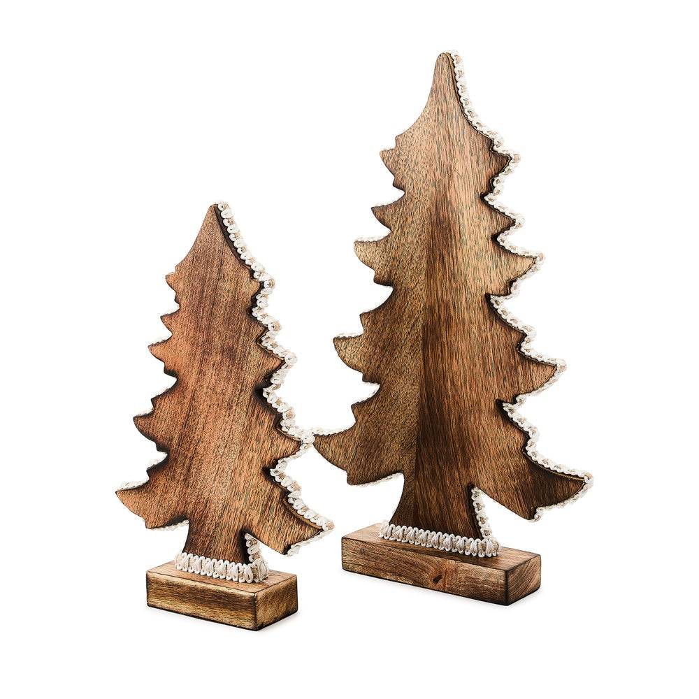 MacKenzie-Childs Mocha Check Wood Trees - Set of 2