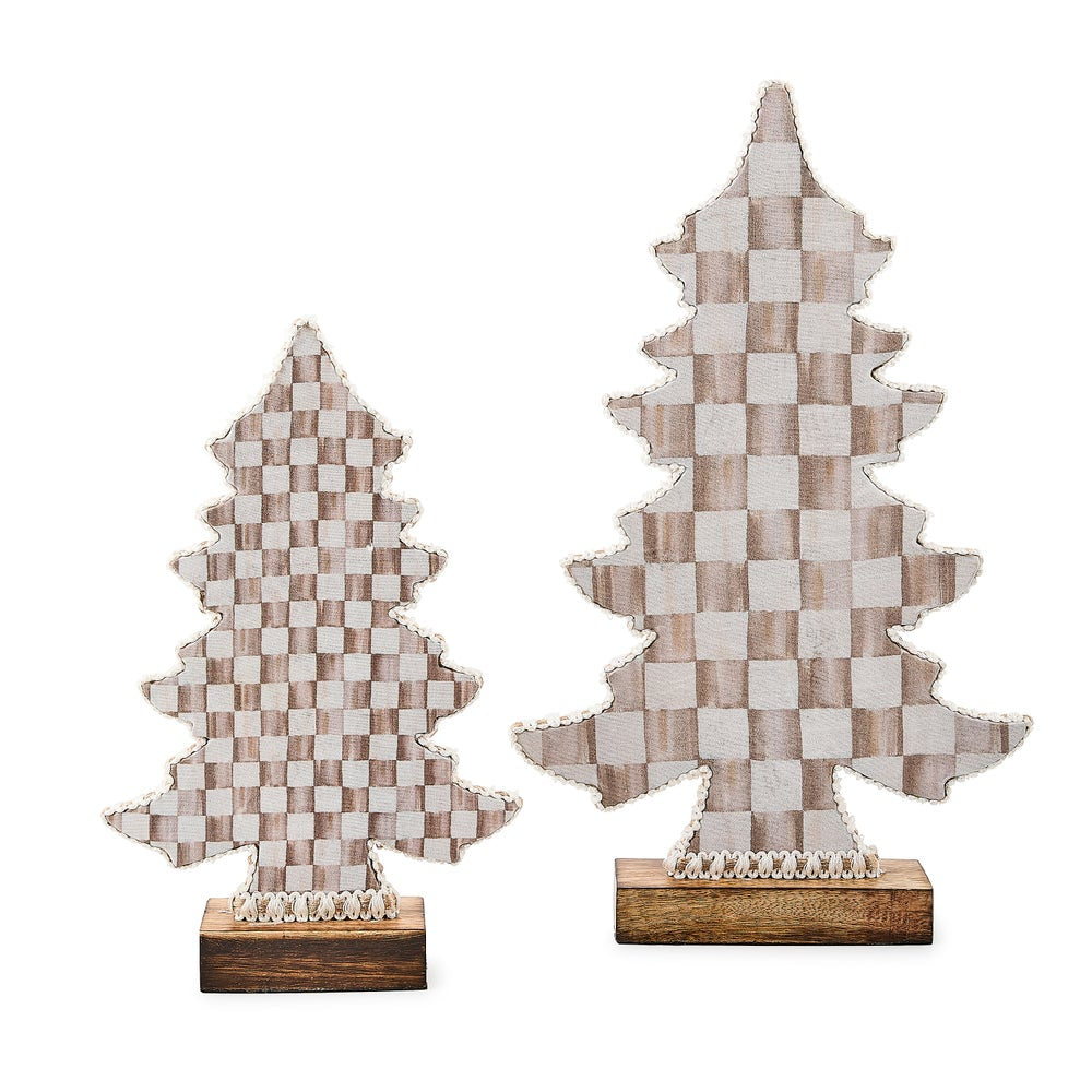 MacKenzie-Childs Mocha Check Wood Trees - Set of 2