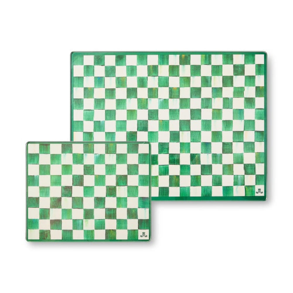 Mackenzie-Childs Emerald Check Glass Cutting Board, Set of 2