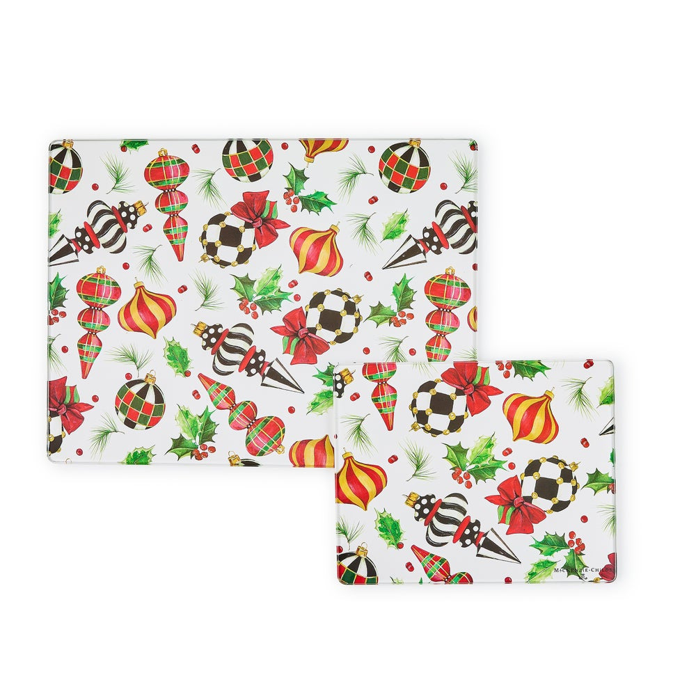 MacKenzie-Childs Deck The Halls Glass Cutting Board - Set of 2