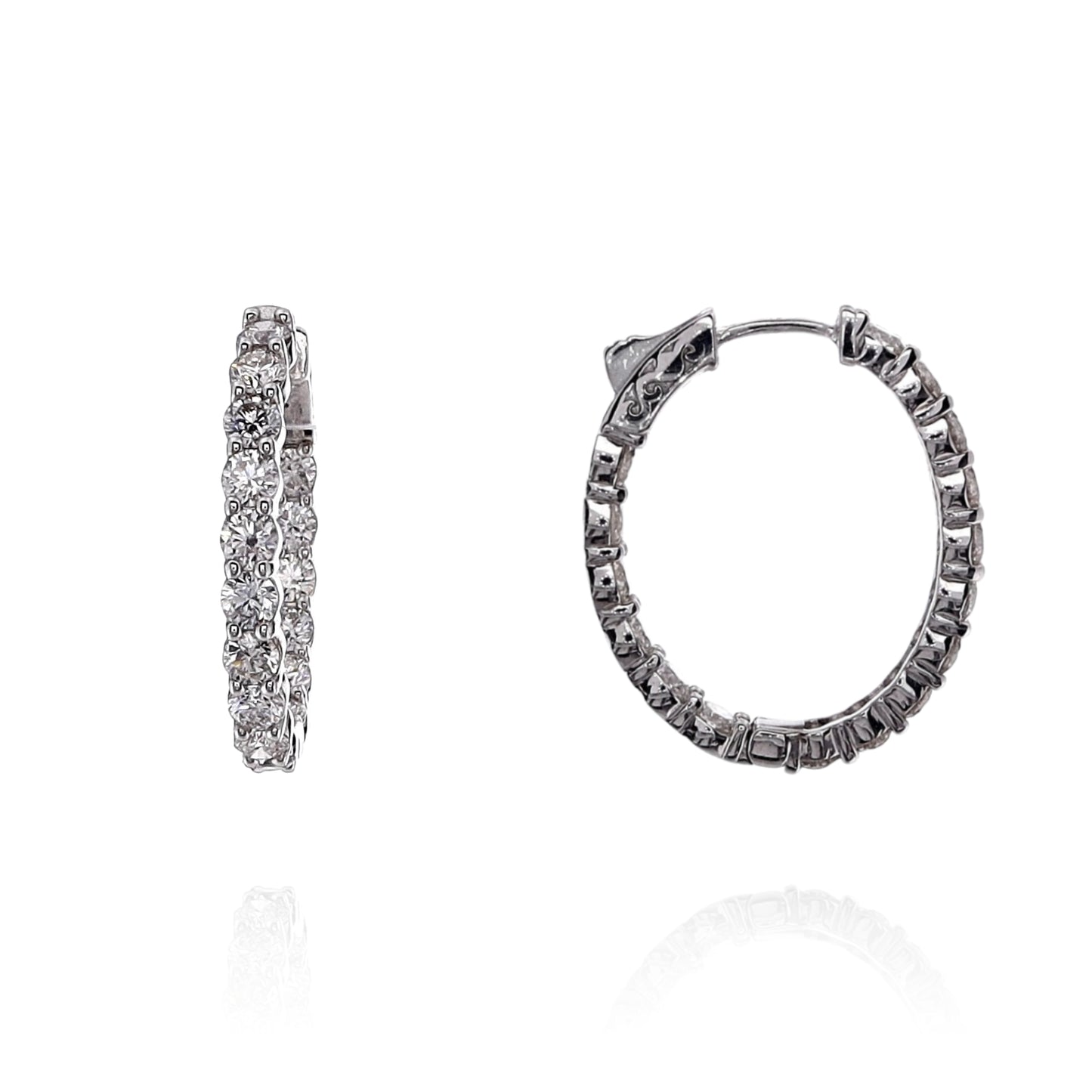 14k White Gold 5.00ct In and Out Oval Diamond Hoop Earrings