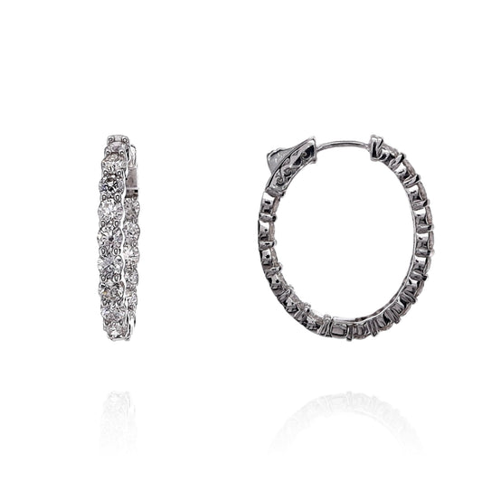14k White Gold 5.00ct In and Out Oval Diamond Hoop Earrings
