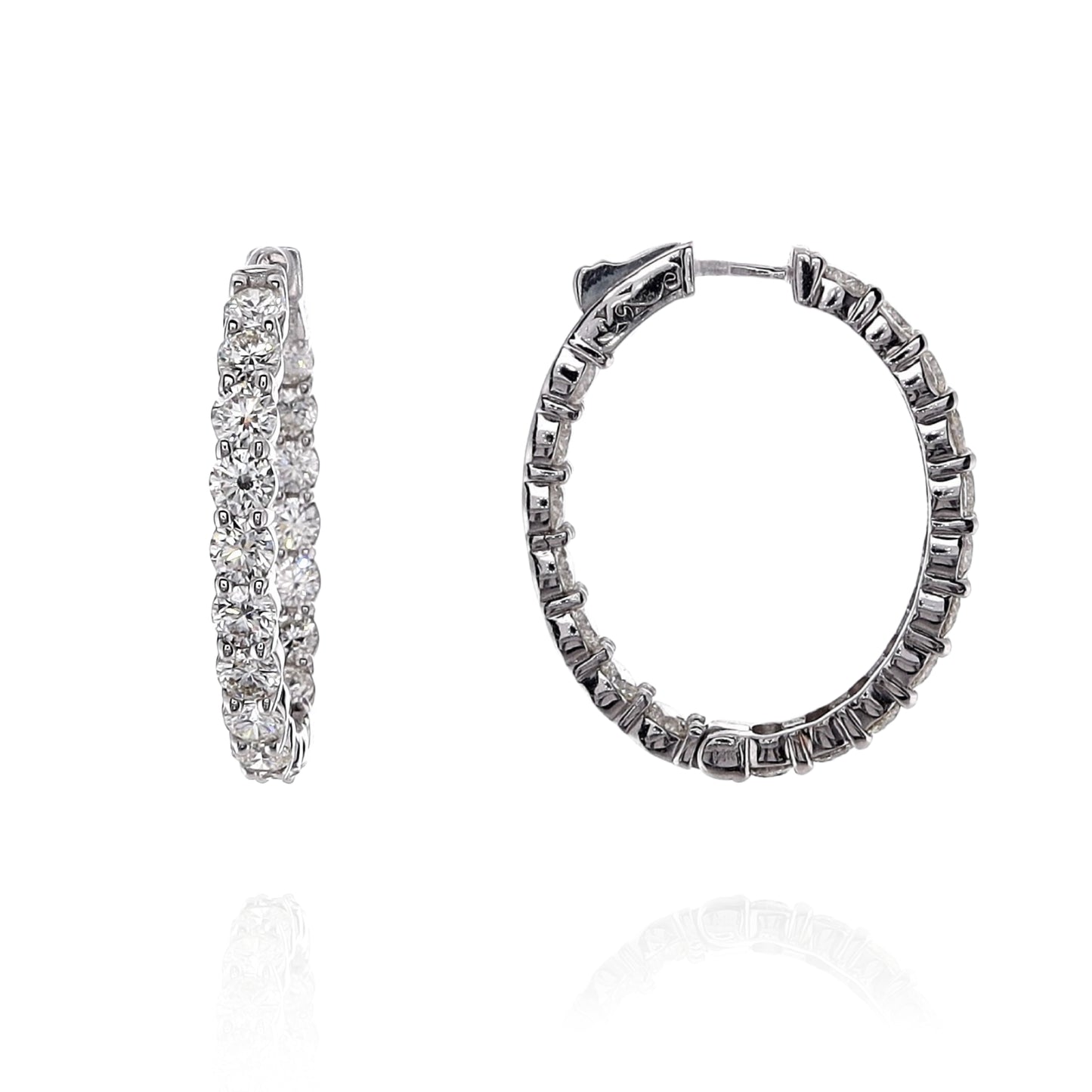 14k White Gold 7.21ct In and Out Oval Diamond Hoop Earrings