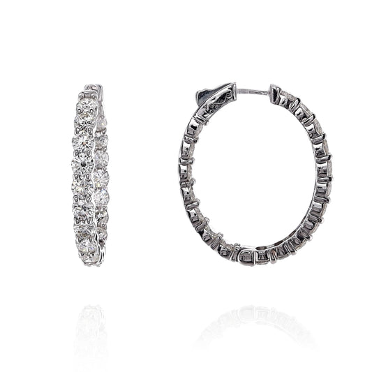 14k White Gold 7.21ct In and Out Oval Diamond Hoop Earrings