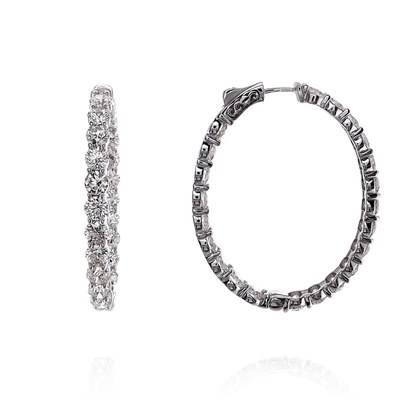 14k White Gold 13.26ct In and Out Oval Diamond Hoop Earrings
