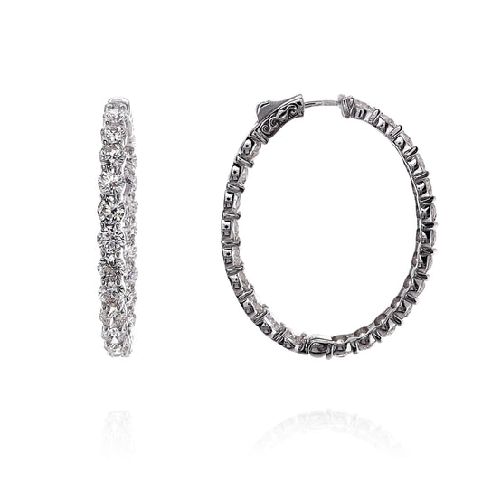 14k White Gold 13.26ct In and Out Oval Diamond Hoop Earrings