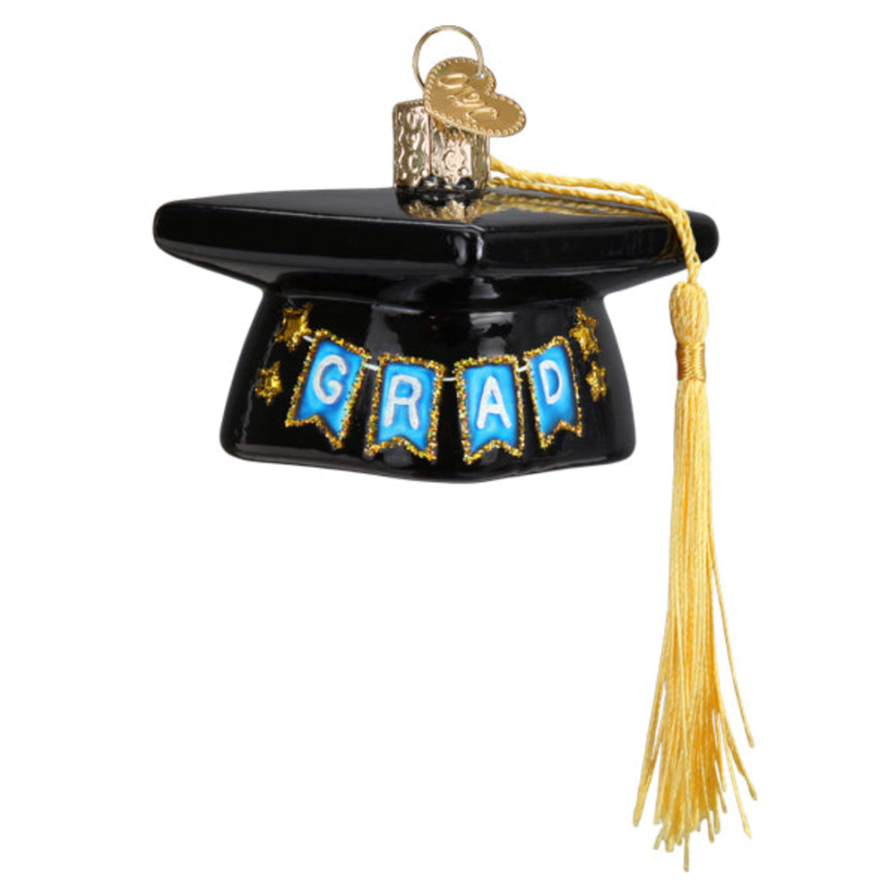 Graduation cap ornament with 'GRAD' on a white background