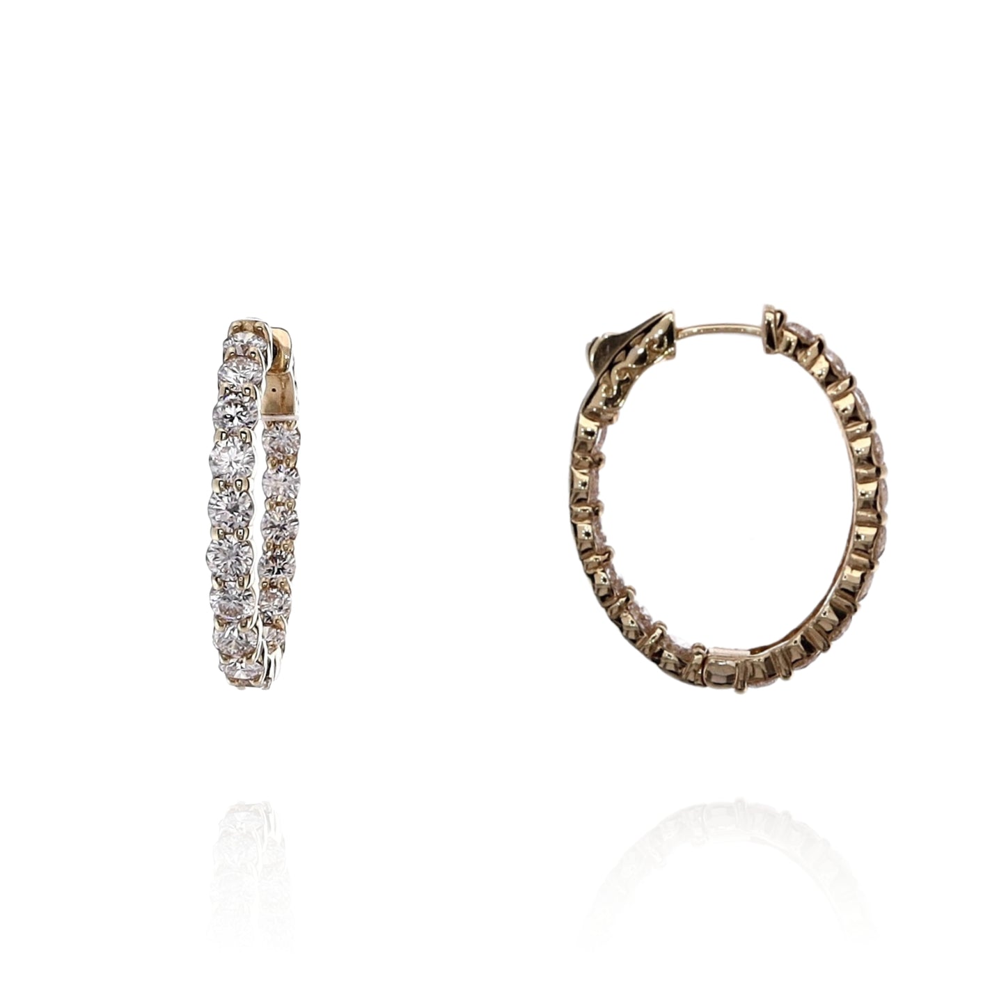 14k Yellow Gold 4.87ct In and Out Oval Diamond Hoop Earrings