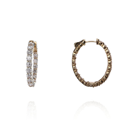 14k Yellow Gold 4.87ct In and Out Oval Diamond Hoop Earrings