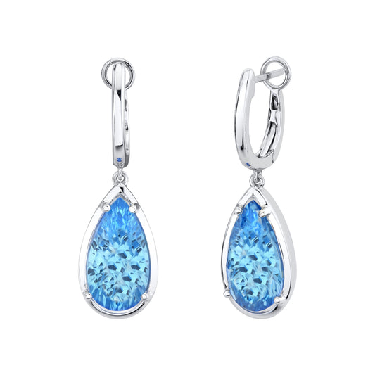 14k Gold Pear Shape Blue Topaz Drop Earrings