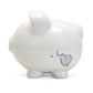 White piggy bank with elephant design on white background.