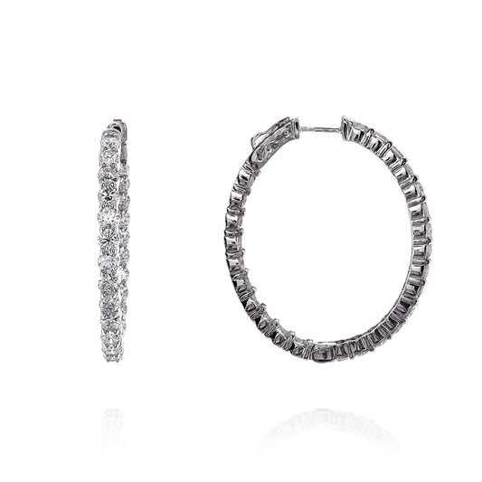 14k White Gold 5.27ct In and Out Oval Diamond Hoop Earrings