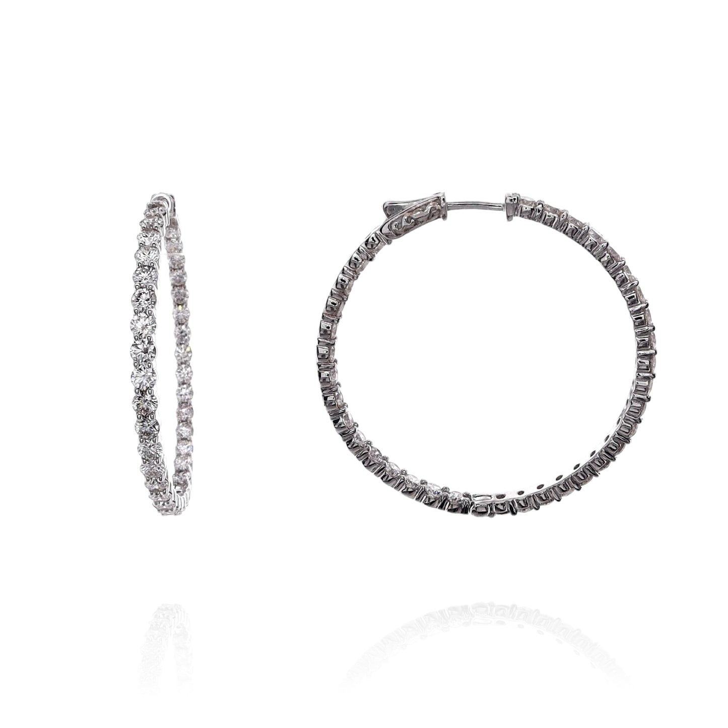 14k White Gold 7.12ct In and Out Round Diamond Hoop Earrings