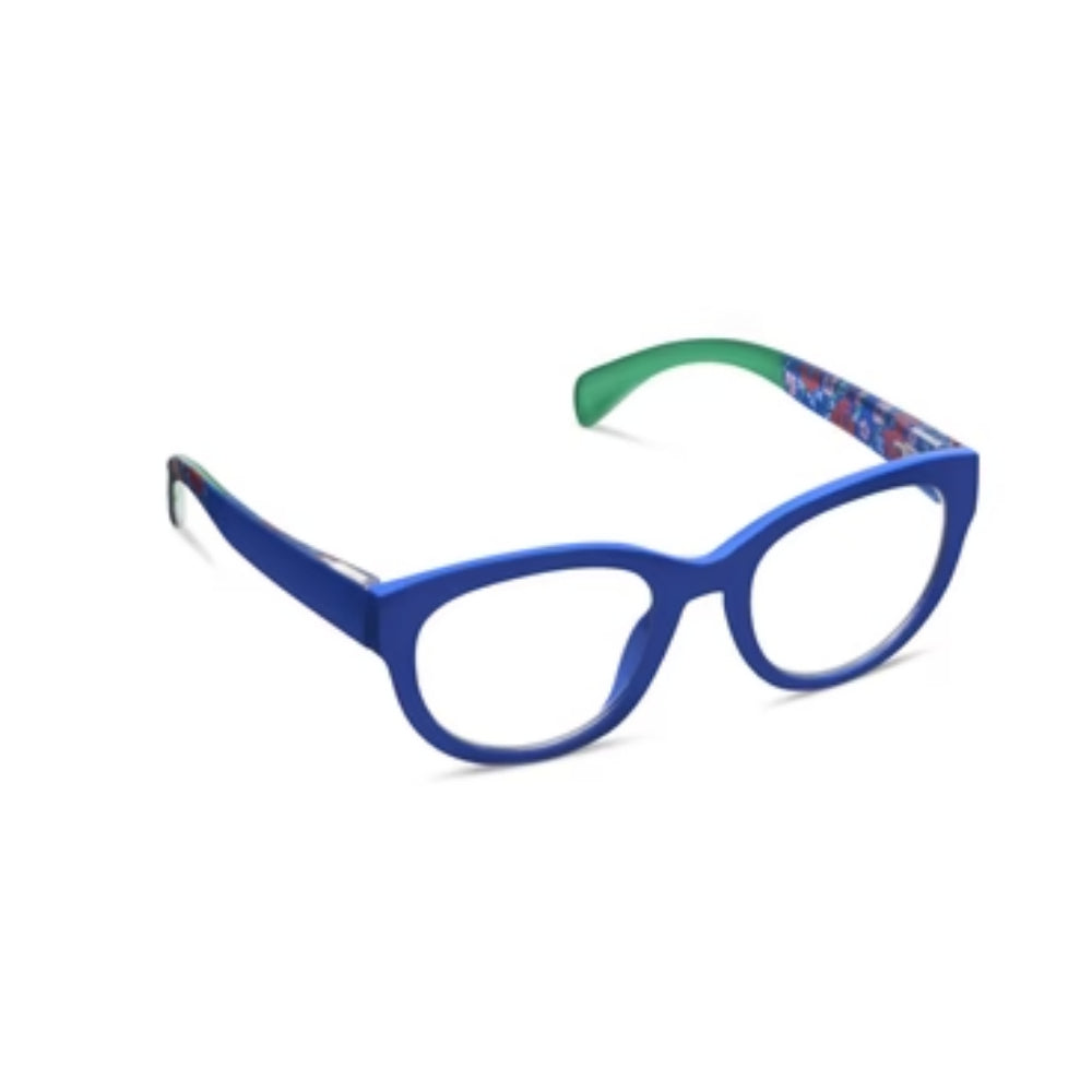 Peepers Bee - Blue/Floral Reading Glasses on white background