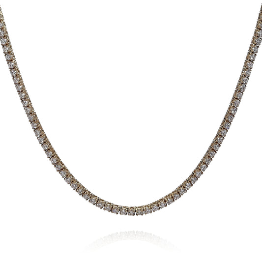 14k Yellow Gold 18" Straight 180 Diamond Tennis Necklace