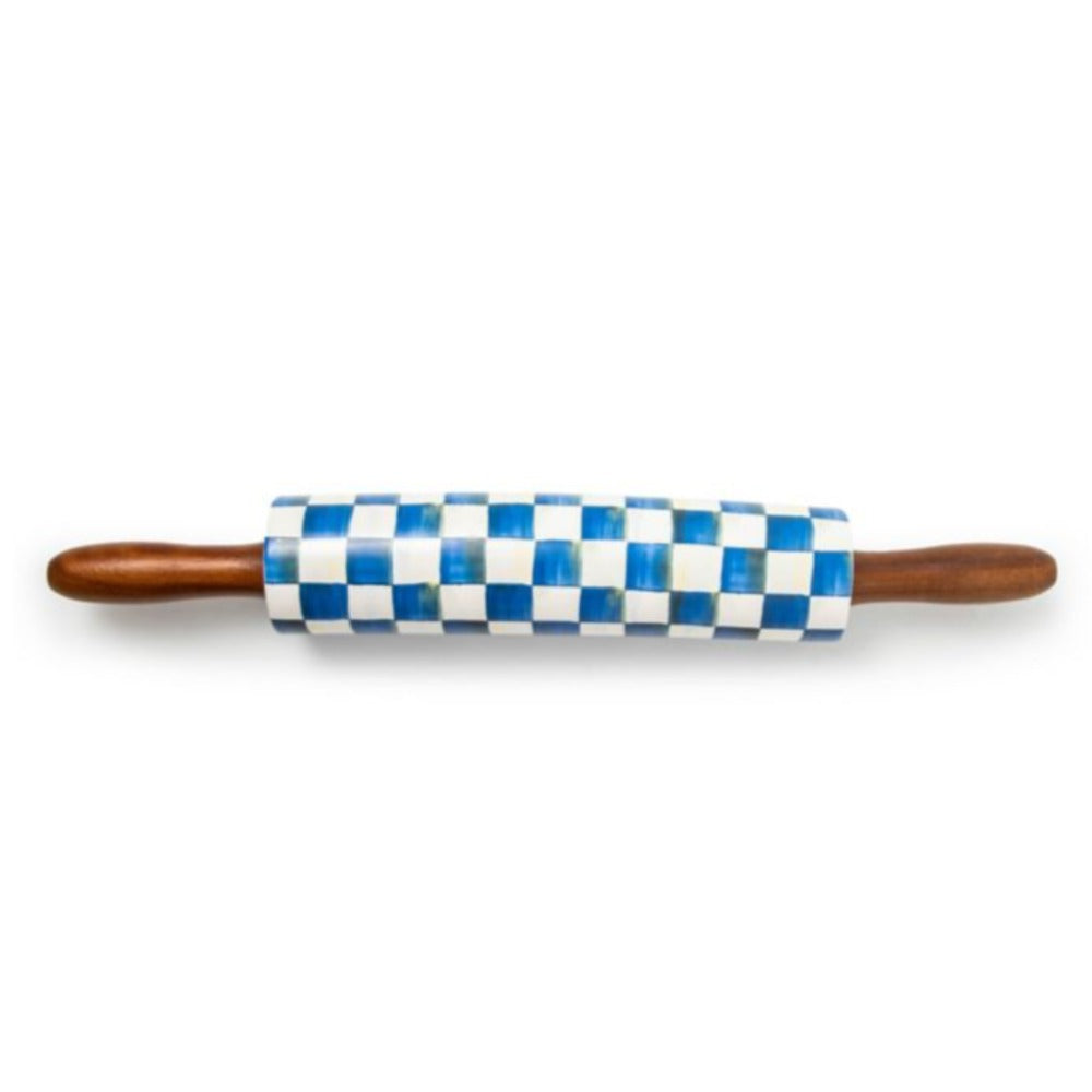 Checkered rolling pin with wooden handle on a white background