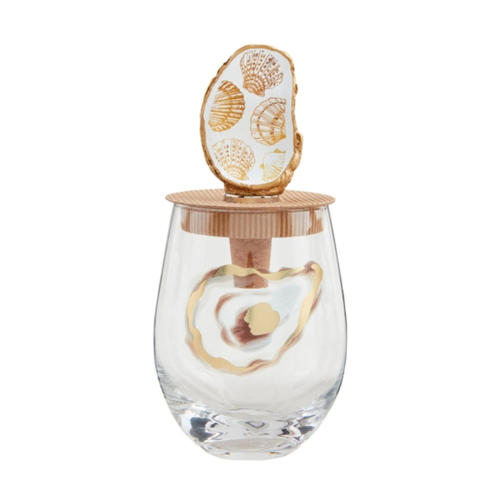 Mud Pie Oyster Wine Glass & Stopper Set