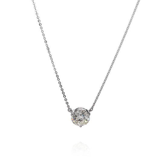 14k White Gold 2.81ct Diamond Solitaire Pendant Necklace