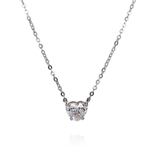 18k White Gold 2.01ct Heart Shaped Diamond Solitaire Pendant Necklace