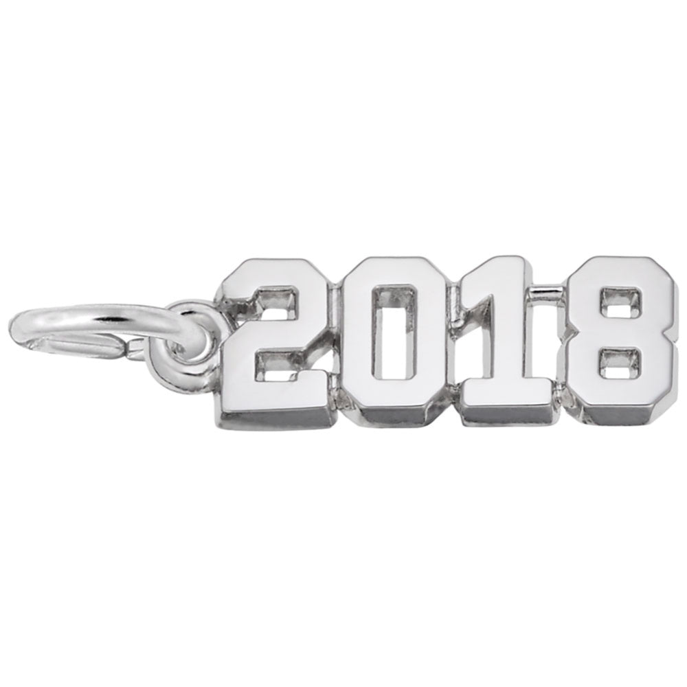 Silver '2018' charm on a white background