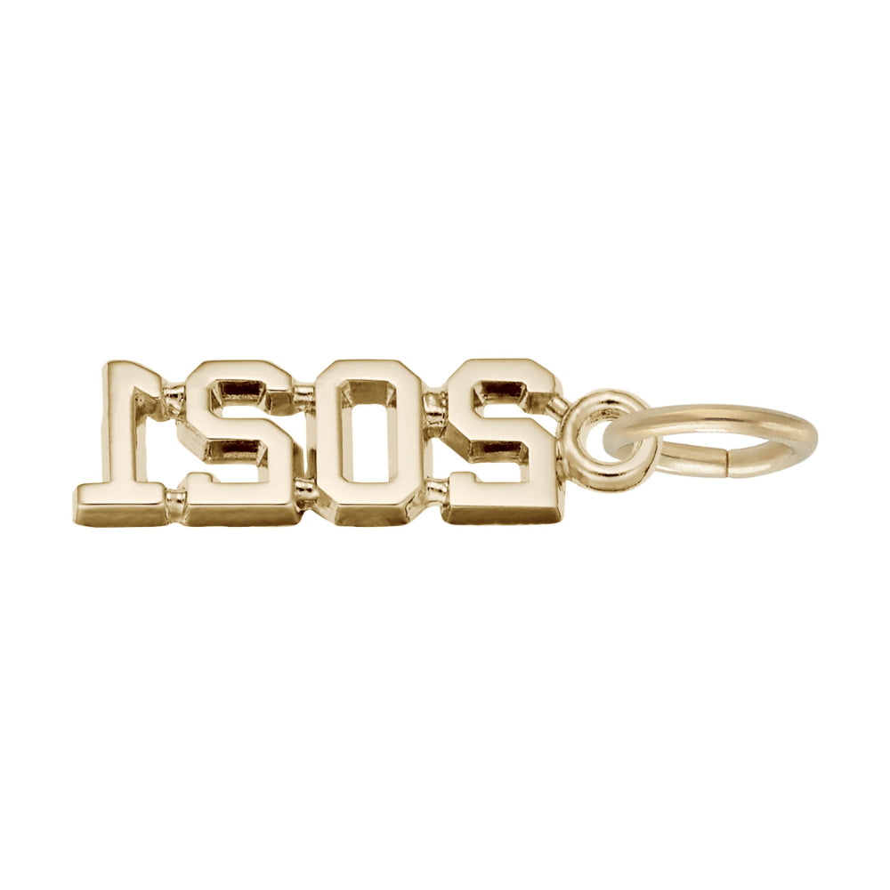 Reverse side of Gold '2021' Charm on a white background