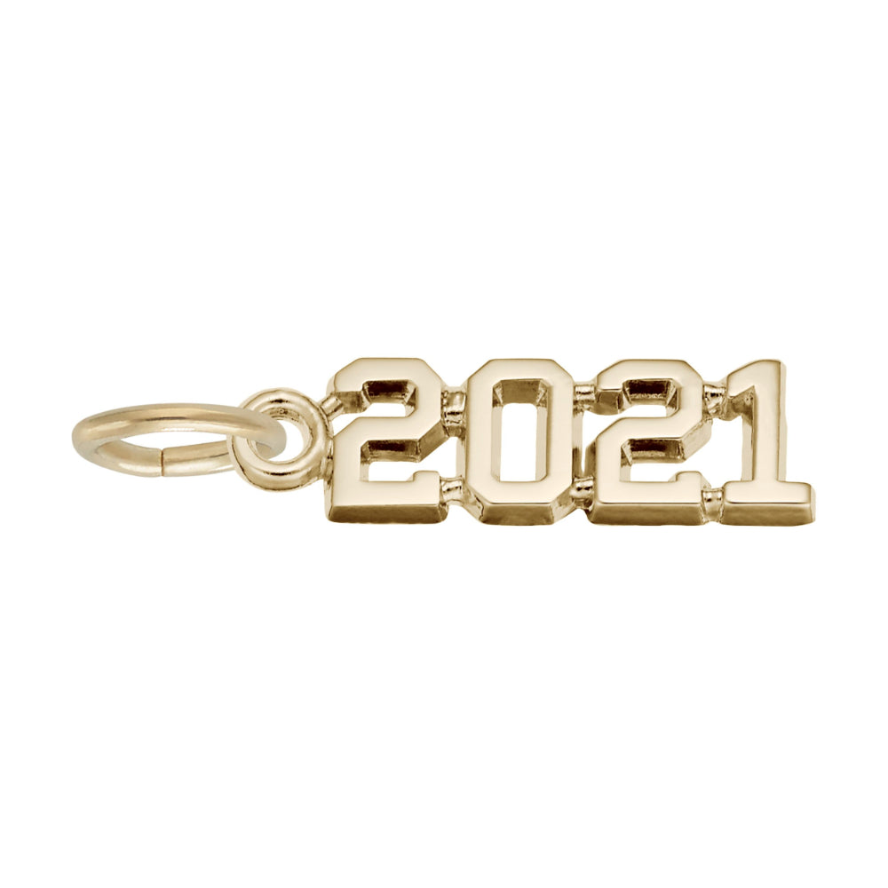 Gold '2021' Charm on a white background