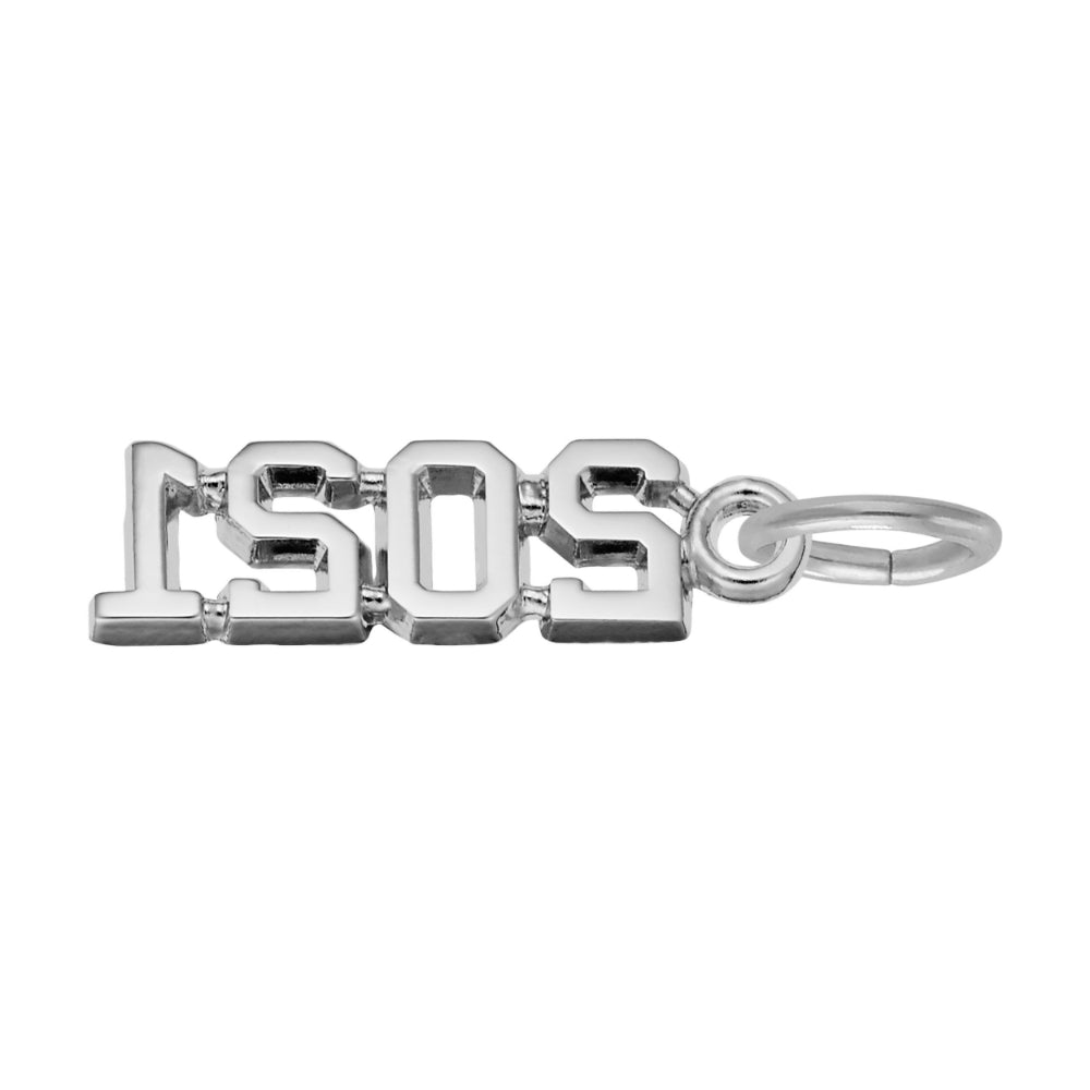 Reverse side of Silver '2021' Charm on a white background