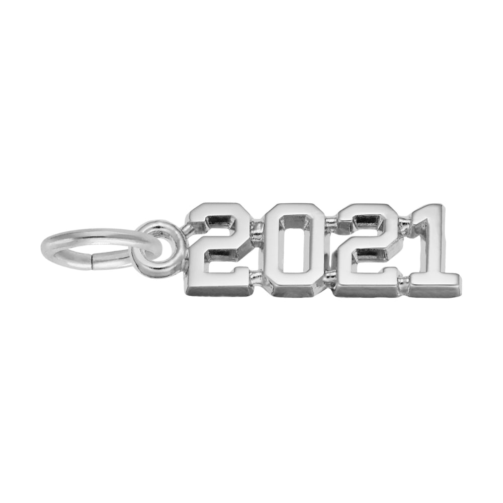 Silver '2021' Charm on a white background