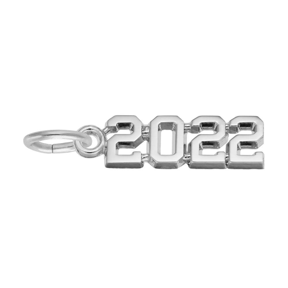 Silver '2022' Charm on a white background