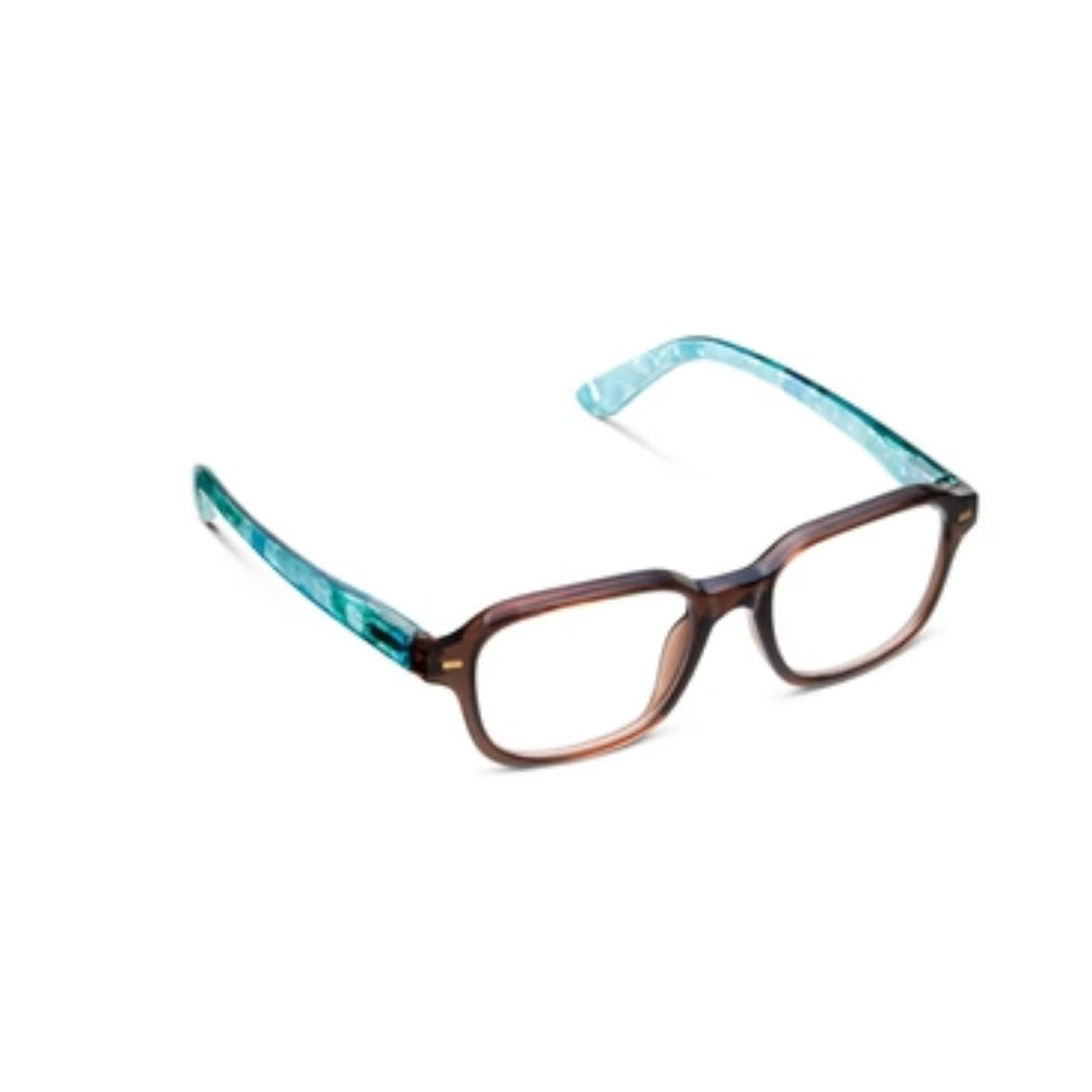 Peepers Mocha/Turquoise Quartz Reading Glasses on white background