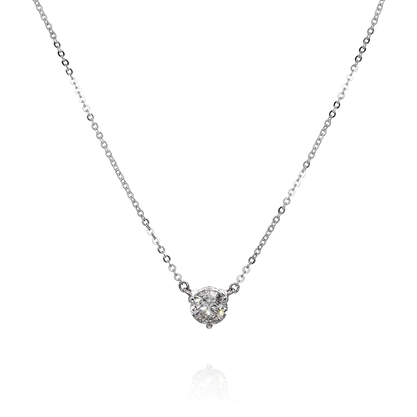 14k White Gold 1.13ct Diamond Solitaire Pendant Necklace