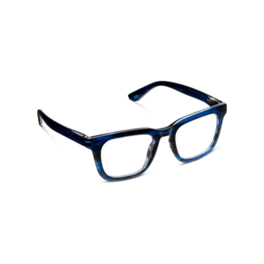 Peepers Cavern - Blue Ombre Horn Reading Glasses on white background. 